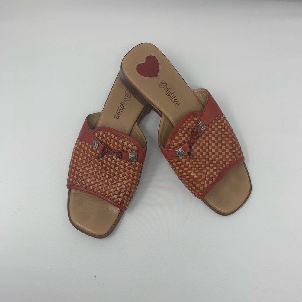 Brighton red and Tan Weaved Slides